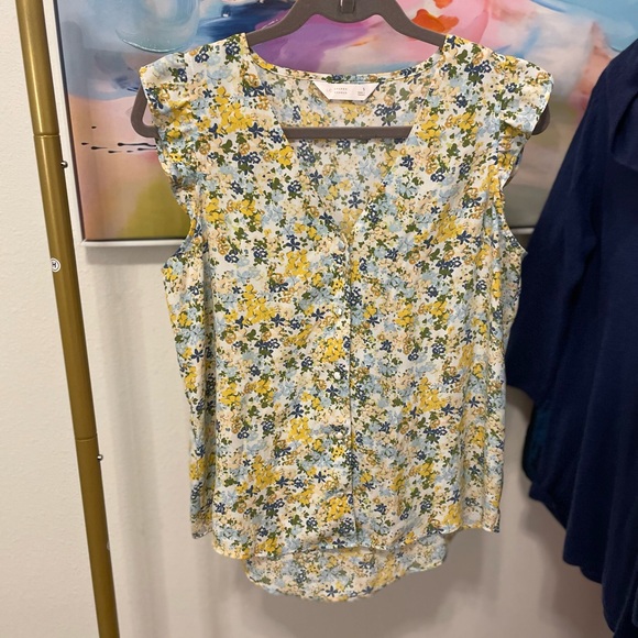 LC Lauren Conrad Tops - LC Lauren Conrad Yellow and Blue Floral Blouse ruffle cottage flirty feminine